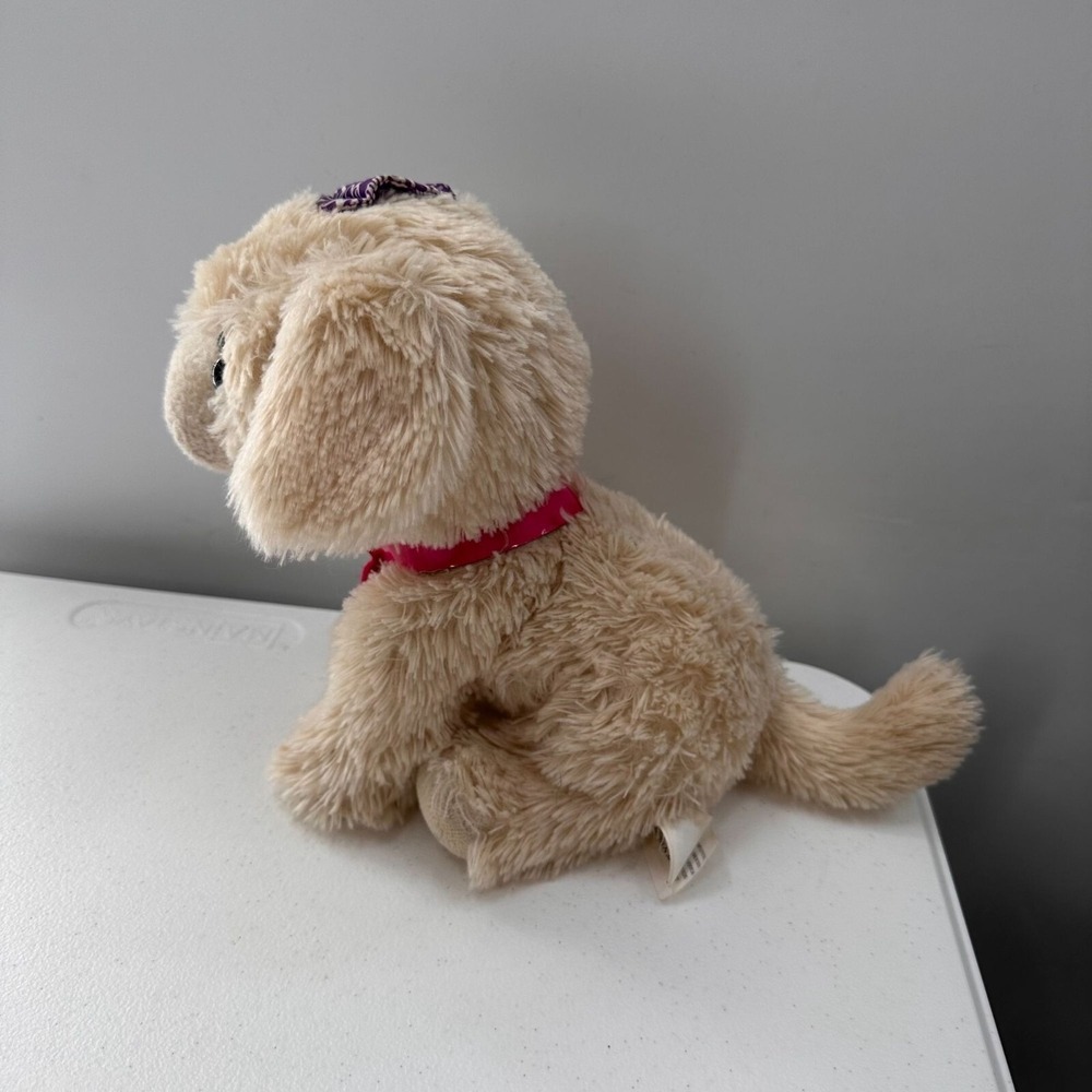 Mattel Barbie Plush Puppy Toy Purple Bow Kiss Care Pet Vet Barking Beige 10" - Picture 7 of 9